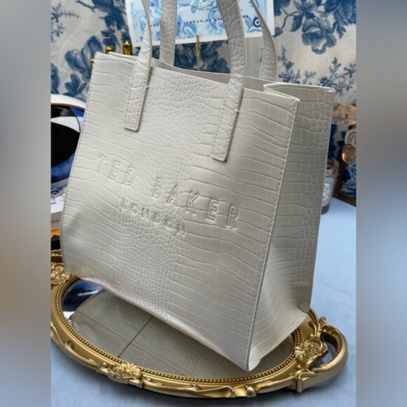 🆕 TED BAKER 🧿 NWOT REPTCON White Croc-Embossed Small Icon Tote Bag - Picture 8 of 15